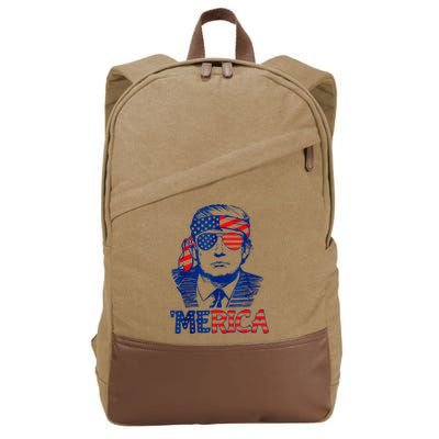 Merica Trump Happy 4th Of July Trump American Flag Fun Cotton Canvas Backpack