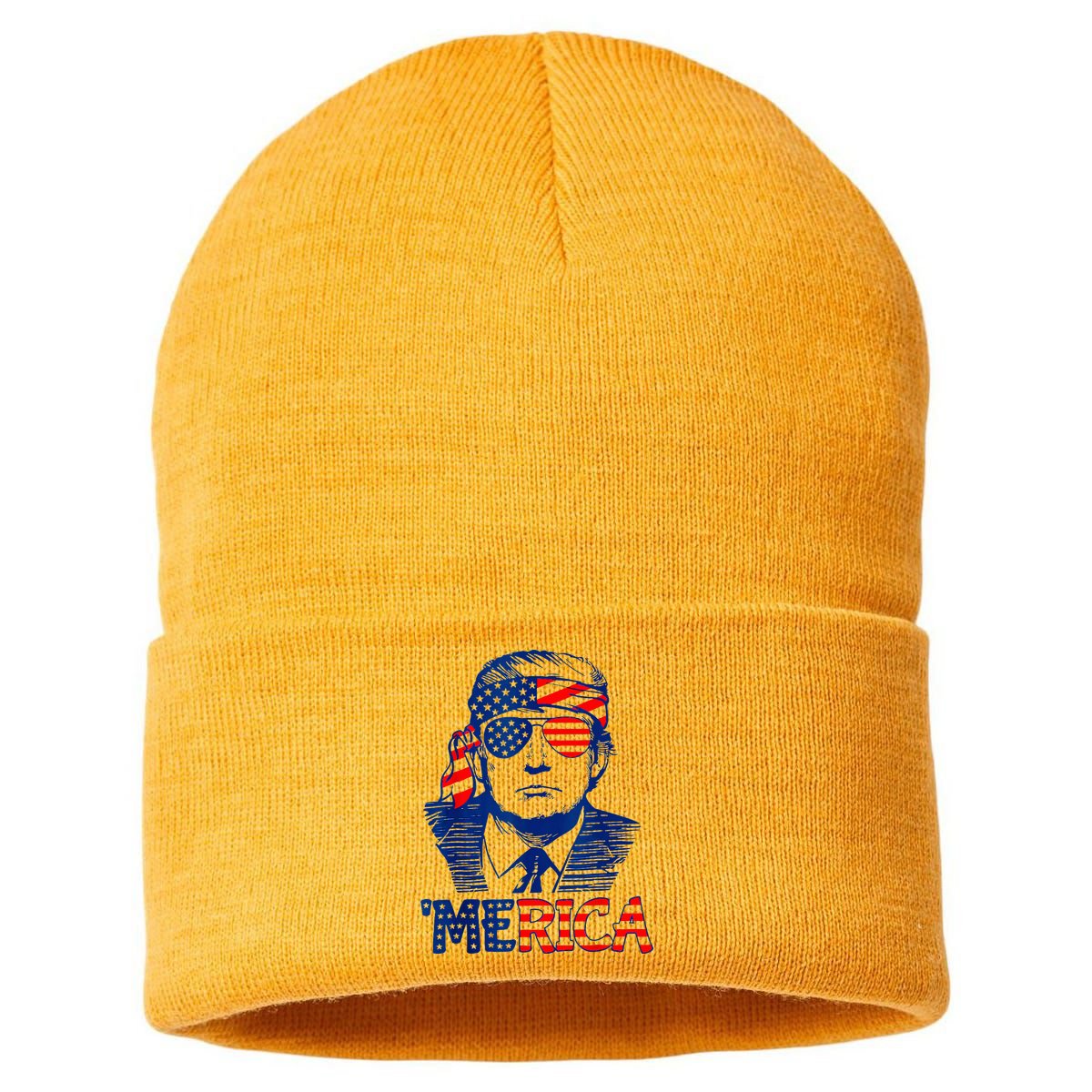 Merica Trump Happy 4th Of July Trump American Flag Fun Sustainable Knit Beanie