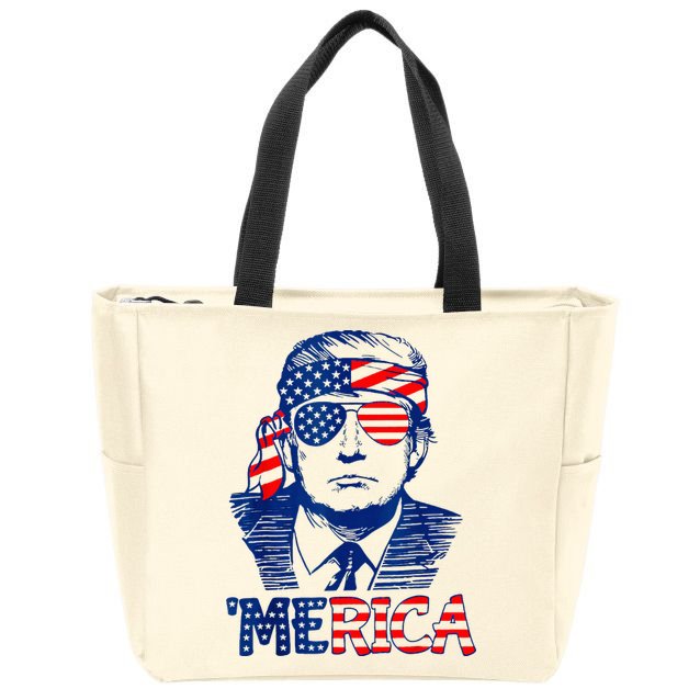 Merica Trump Happy 4th Of July Trump American Flag Fun Zip Tote Bag