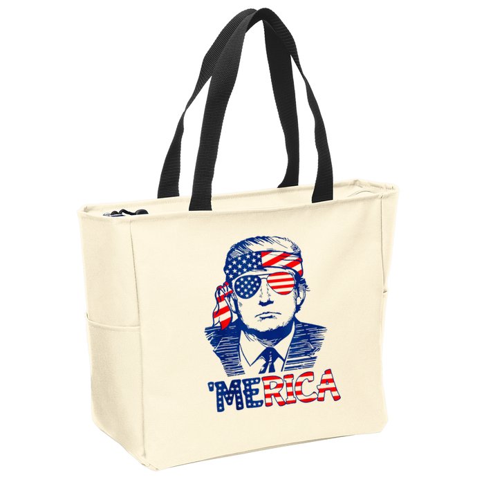Merica Trump Happy 4th Of July Trump American Flag Fun Zip Tote Bag