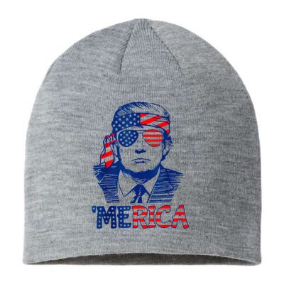 Merica Trump Happy 4th Of July Trump American Flag Fun Sustainable Beanie
