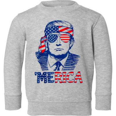 Merica Trump Happy 4th Of July Trump American Flag Fun Toddler Sweatshirt
