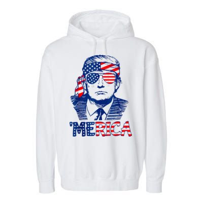 Merica Trump Happy 4th Of July Trump American Flag Fun Garment-Dyed Fleece Hoodie