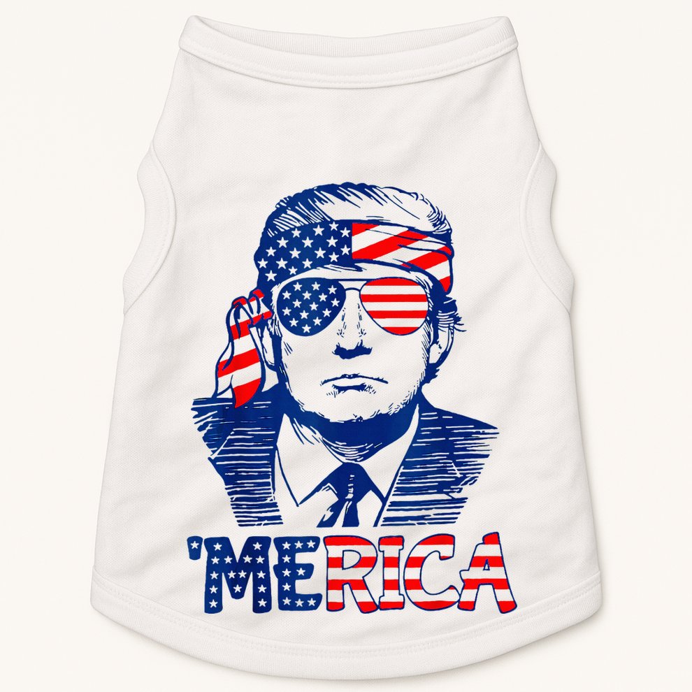 Merica Trump Happy 4th Of July Trump American Flag Fun Doggie Tank