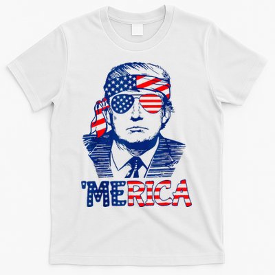 Merica Trump Happy 4th Of July Trump American Flag Fun T-Shirt