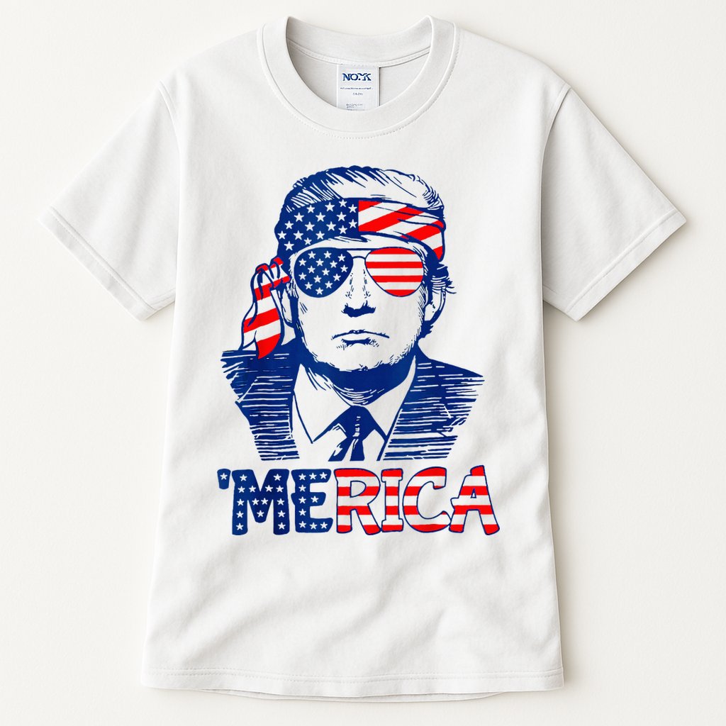 Merica Trump Happy 4th Of July Trump American Flag Fun Tall T-Shirt