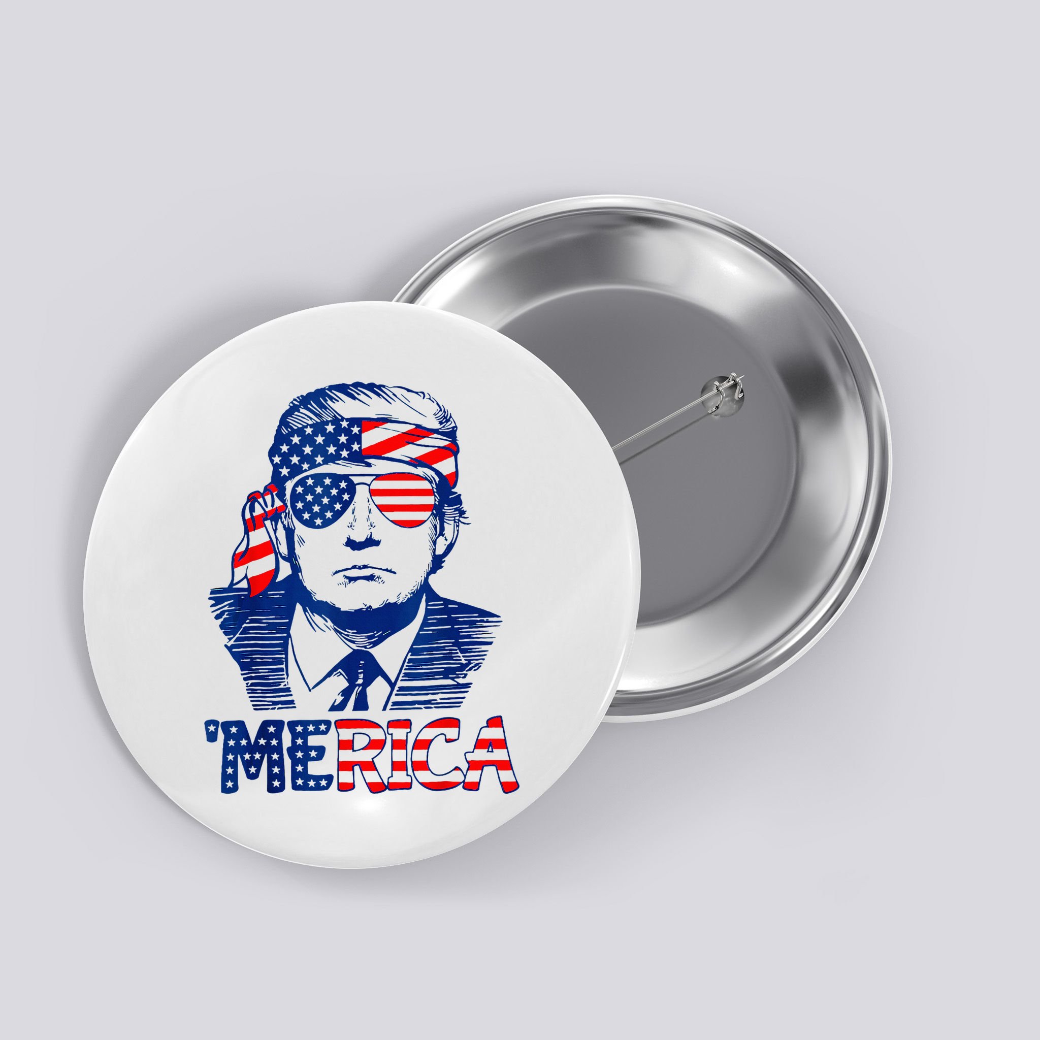 Merica Trump Happy 4th Of July Trump American Flag Fun Button