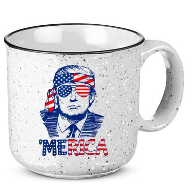 Merica Trump Happy 4th Of July Trump American Flag Fun 15oz Campfire Ceramic Mug