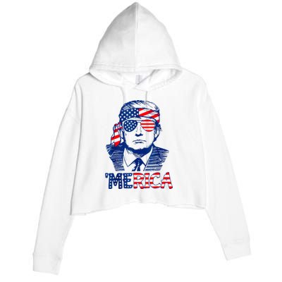 Merica Trump Happy 4th Of July Trump American Flag Fun Crop Fleece Hoodie