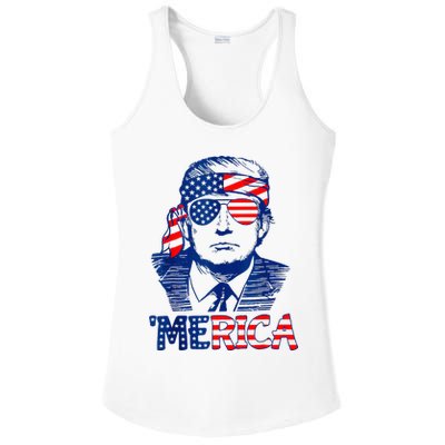 Merica Trump Happy 4th Of July Trump American Flag Fun Ladies PosiCharge Competitor Racerback Tank