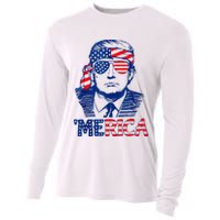 Merica Trump Happy 4th Of July Trump American Flag Fun Cooling Performance Long Sleeve Crew