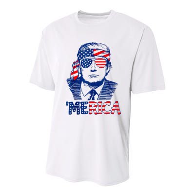 Merica Trump Happy 4th Of July Trump American Flag Fun Youth Performance Sprint T-Shirt