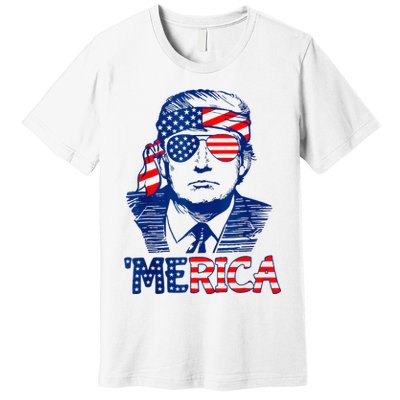 Merica Trump Happy 4th Of July Trump American Flag Fun Premium T-Shirt