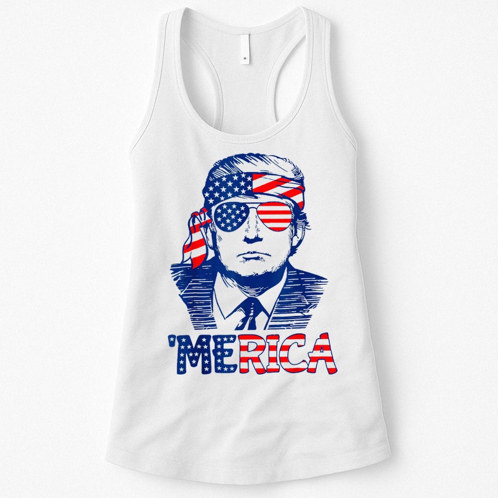 Merica Trump Happy 4th Of July Trump American Flag Fun Womens Tank Top
