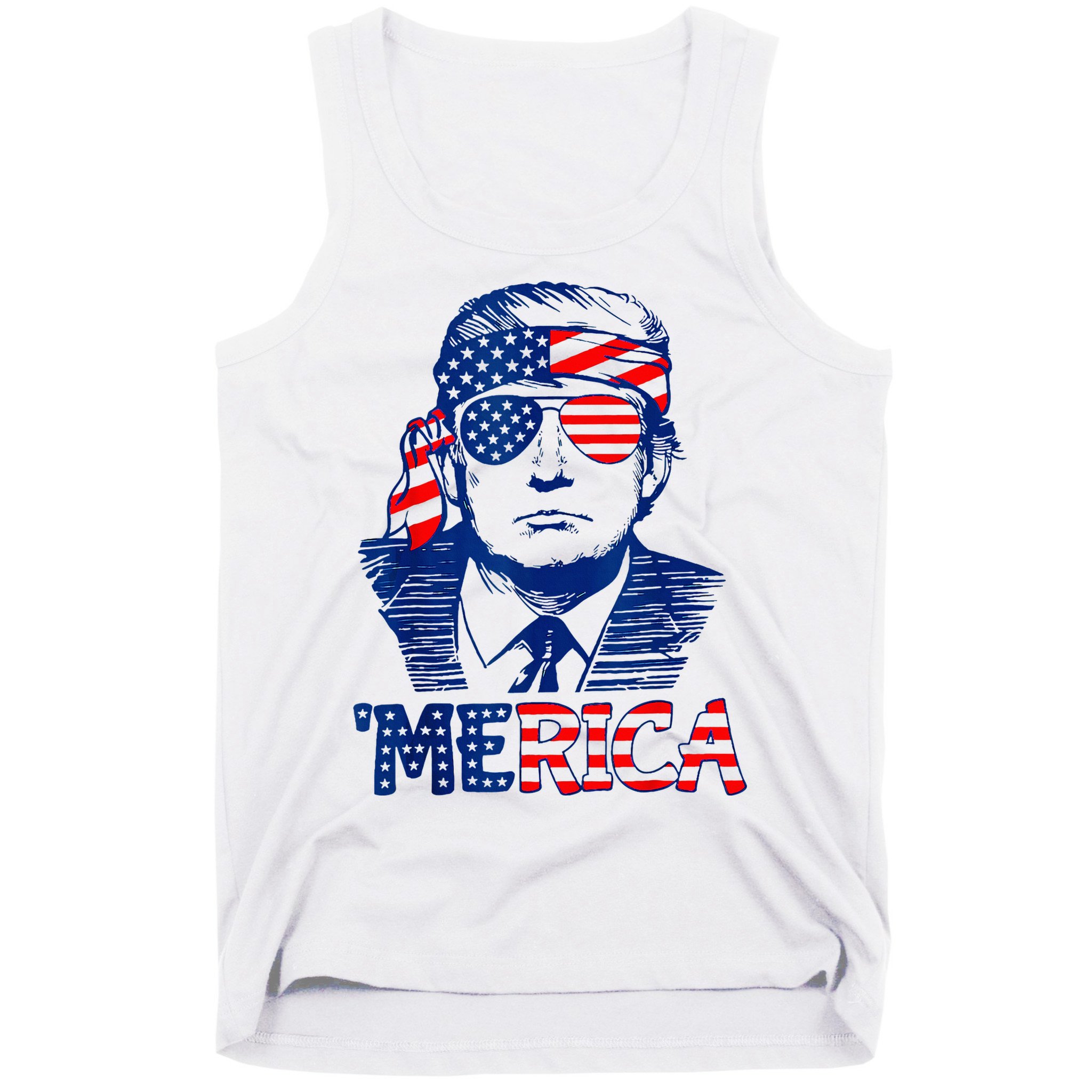 Merica Trump Happy 4th Of July Trump American Flag Fun Tank Top