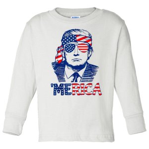 Merica Trump Happy 4th Of July Trump American Flag Fun Toddler Long Sleeve Shirt