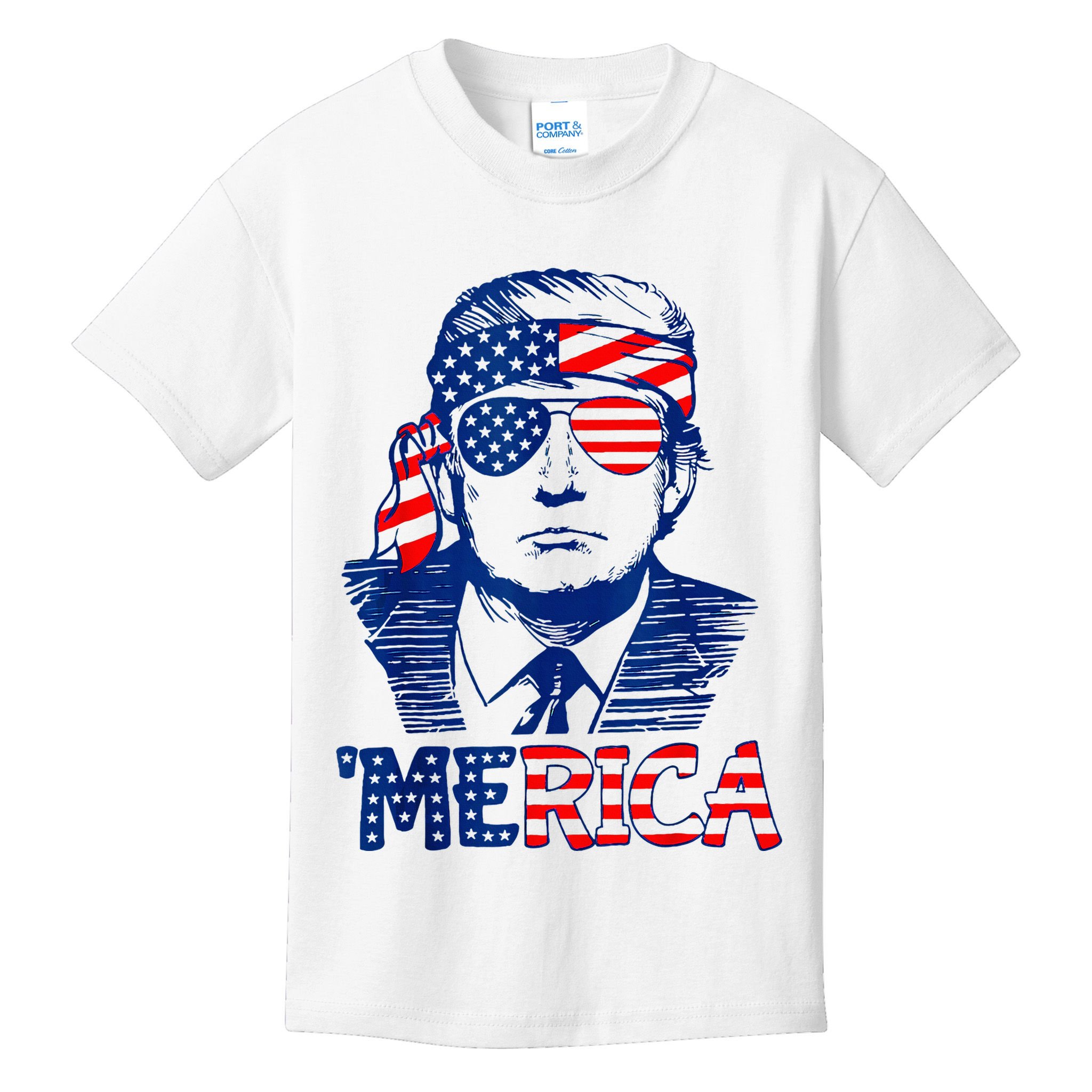 Merica Trump Happy 4th Of July Trump American Flag Fun Kids T-Shirt