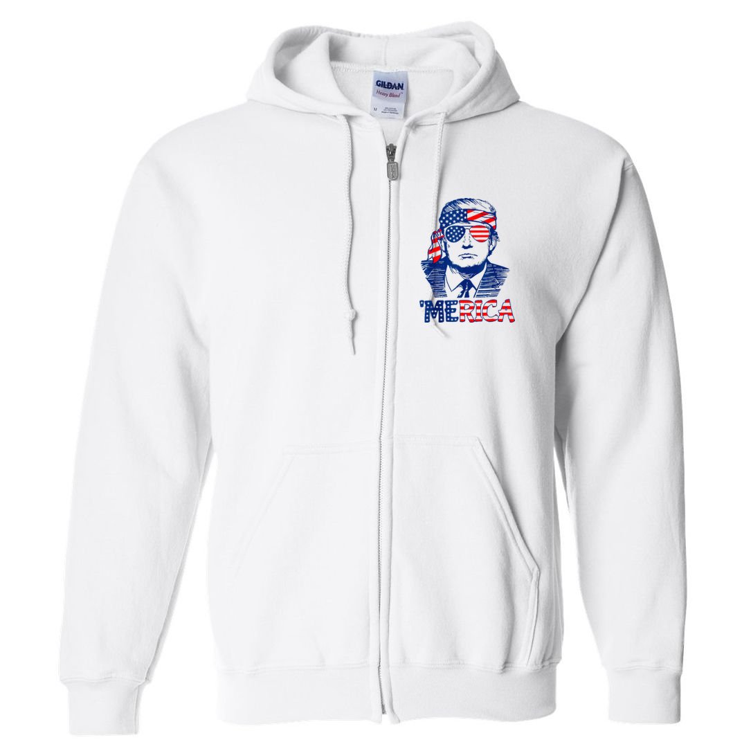 Merica Trump Happy 4th Of July Trump American Flag Fun Full Zip Hoodie