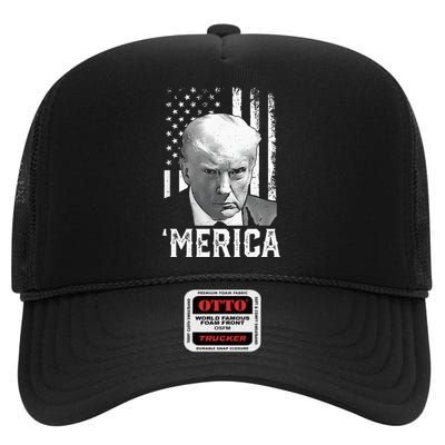 Merica Trump Happy Trump American Flag Gifts High Crown Mesh Back Trucker Hat