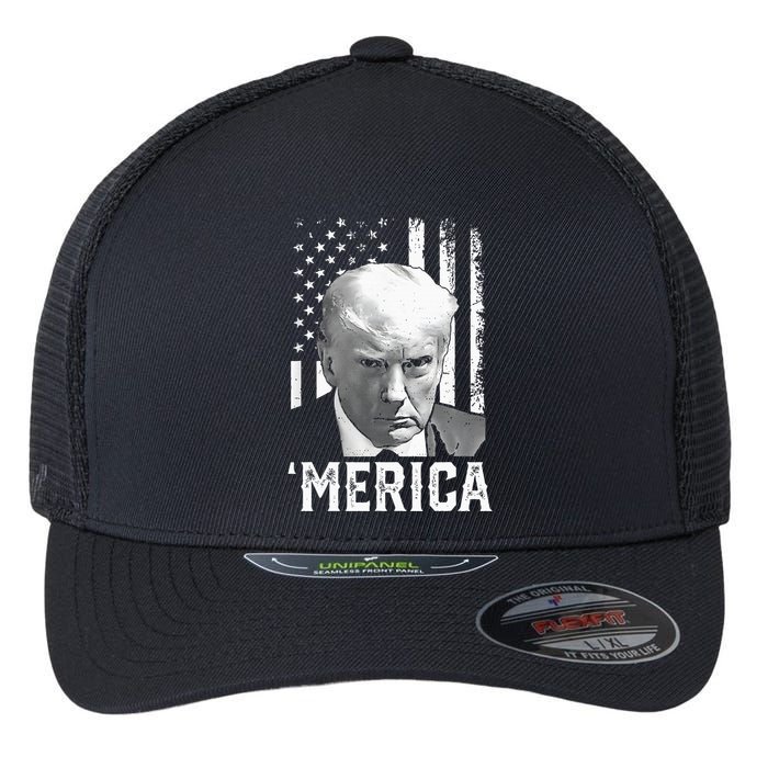 Merica Trump Happy Trump American Flag Gifts Flexfit Unipanel Trucker Cap