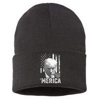 Merica Trump Happy Trump American Flag Gifts Sustainable Knit Beanie