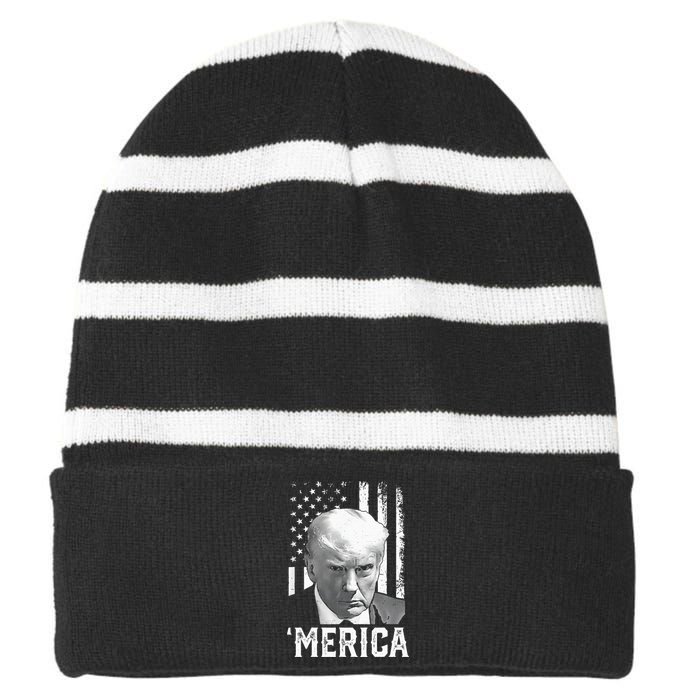 Merica Trump Happy Trump American Flag Gifts Striped Beanie with Solid Band