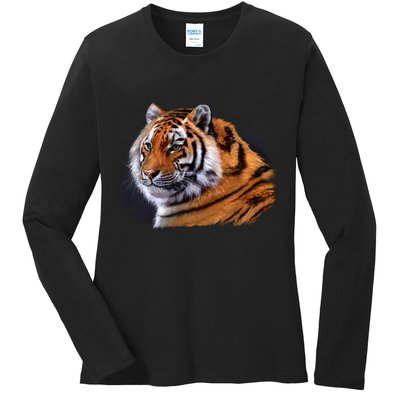 Majestic Tiger Head Ladies Long Sleeve Shirt