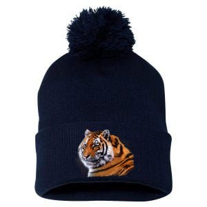 Majestic Tiger Head Pom Pom 12in Knit Beanie