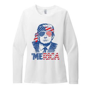 Merica Trump Happy 4th Of July Trump American Flag Womens CVC Long Sleeve Shirt