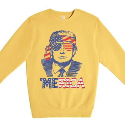 Merica Trump Happy 4th Of July Trump American Flag Premium Crewneck Sweatshirt