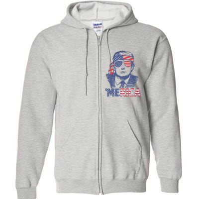 Merica Trump Happy 4th Of July Trump American Flag Full Zip Hoodie