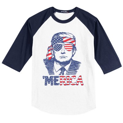 Merica Trump Happy 4th Of July Trump American Flag Baseball Sleeve Shirt