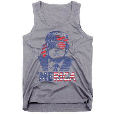 Merica Trump Happy 4th Of July Trump American Flag Tank Top