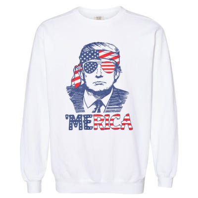 Merica Trump Happy 4th Of July Trump American Flag Garment-Dyed Sweatshirt