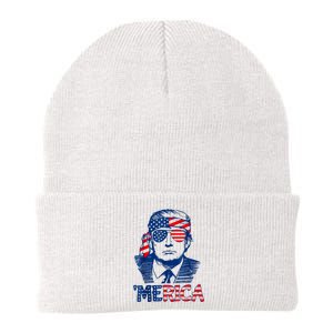 Merica Trump Happy 4th Of July Trump American Flag Knit Cap Winter Beanie