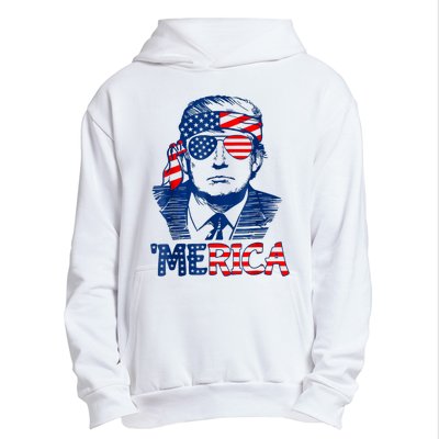 Merica Trump Happy 4th Of July Trump American Flag Urban Pullover Hoodie