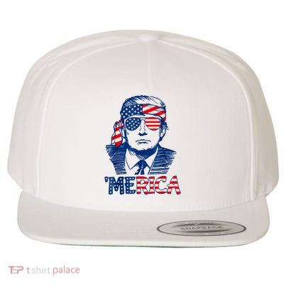 Merica Trump Happy 4th Of July Trump American Flag Wool Snapback Cap