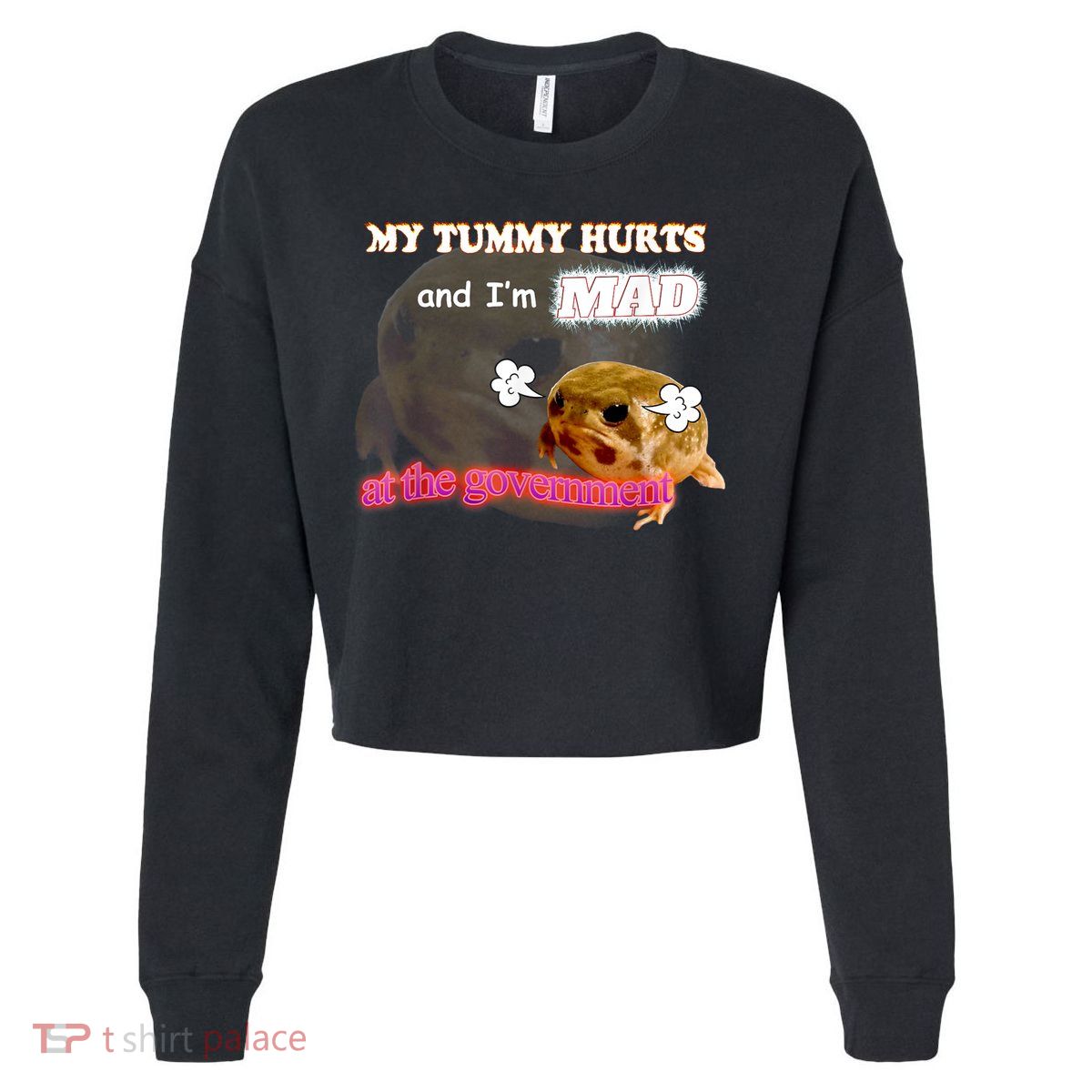 My Tummy Hurts And Im MAD At The Government Meme Cropped Pullover Crew