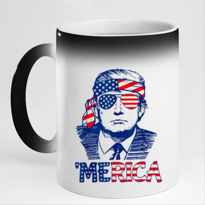 Merica Trump Happy 4th Of July Trump American Flag 11oz Black Color Changing Mug