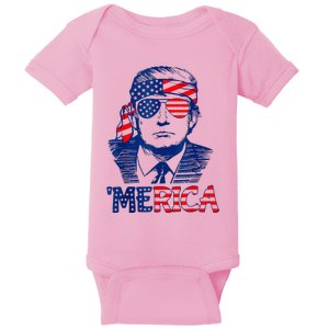 Merica Trump Happy 4th Of July Trump American Flag Baby Bodysuit