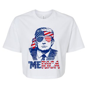 Merica Trump Happy 4th Of July Trump American Flag Bella+Canvas Jersey Crop Tee