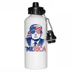 Merica Trump Happy 4th Of July Trump American Flag Aluminum Water Bottle 