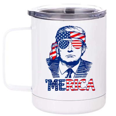 Merica Trump Happy 4th Of July Trump American Flag 12 oz Stainless Steel Tumbler Cup