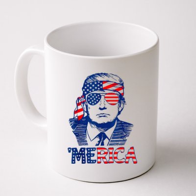 Merica Trump Happy 4th Of July Trump American Flag Coffee Mug