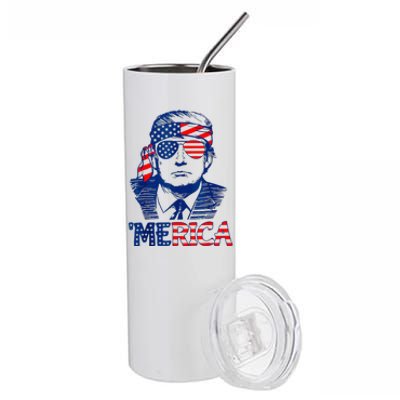 Merica Trump Happy 4th Of July Trump American Flag Stainless Steel Tumbler