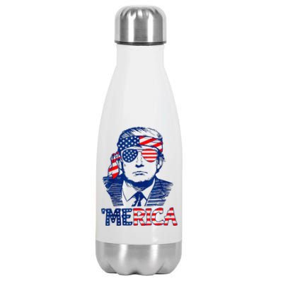 Merica Trump Happy 4th Of July Trump American Flag Stainless Steel Insulated Water Bottle