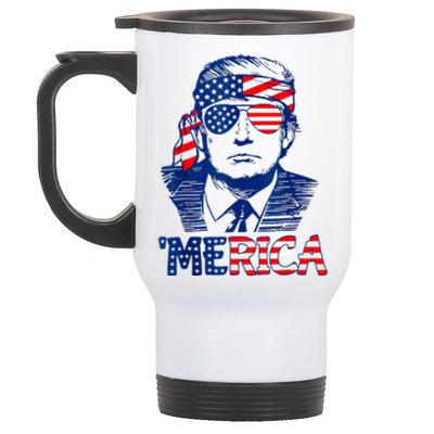 Merica Trump Happy 4th Of July Trump American Flag Stainless Steel Travel Mug