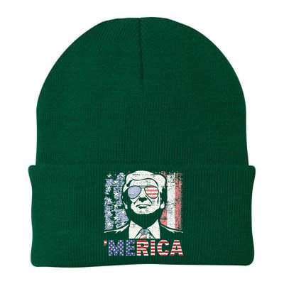 Merica Trump Happy 4th Of July Trump American Flag Knit Cap Winter Beanie