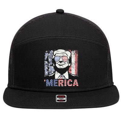 Merica Trump Happy 4th Of July Trump American Flag 7 Panel Mesh Trucker Snapback Hat