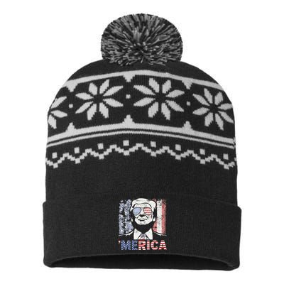 Merica Trump Happy 4th Of July Trump American Flag USA-Made Snowflake Beanie